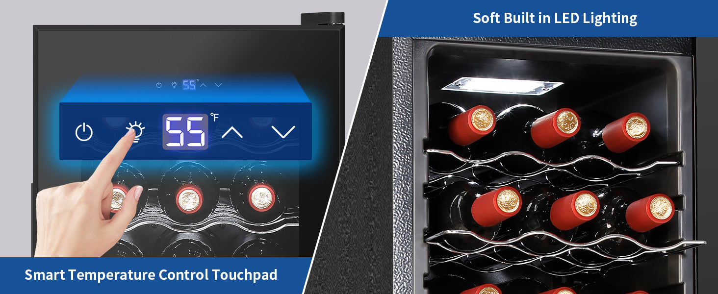 18 Bottle Wine Cooler with 41-68℉ Digital Temperature Control Black