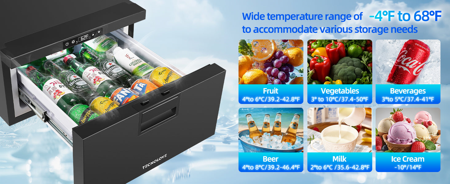 12 Volt Drawer Refrigerator 33QT（32L）12V RV Fridge Freezer