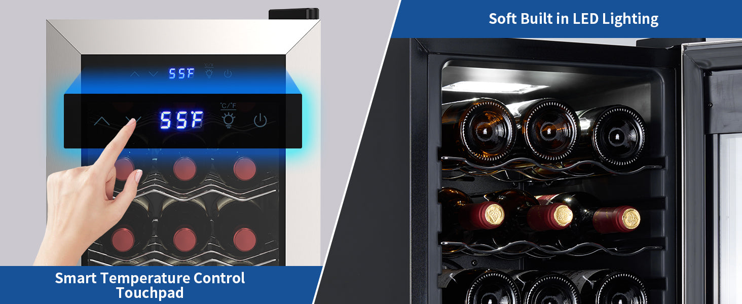18 Bottle Wine Cooler with 41-68℉ Digital Temperature Control
