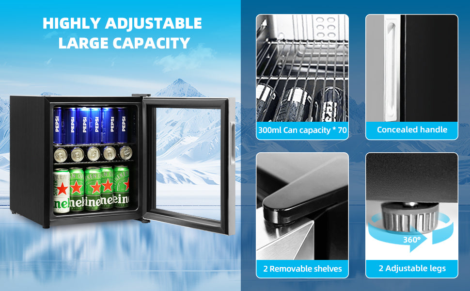 Beverage Refrigerator Cooler, 1.6 Cu.Ft Mini Fridge Silver