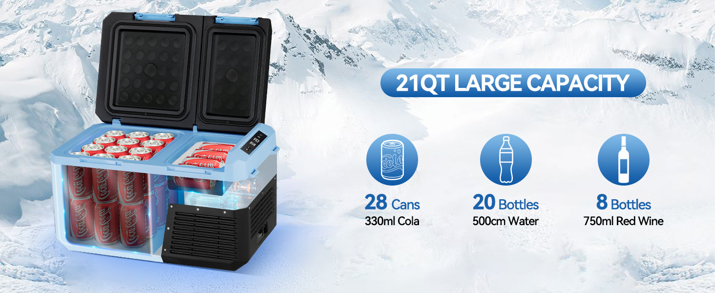 25L Car Refrigerator Freezer, 27QT Dual Zone Portable