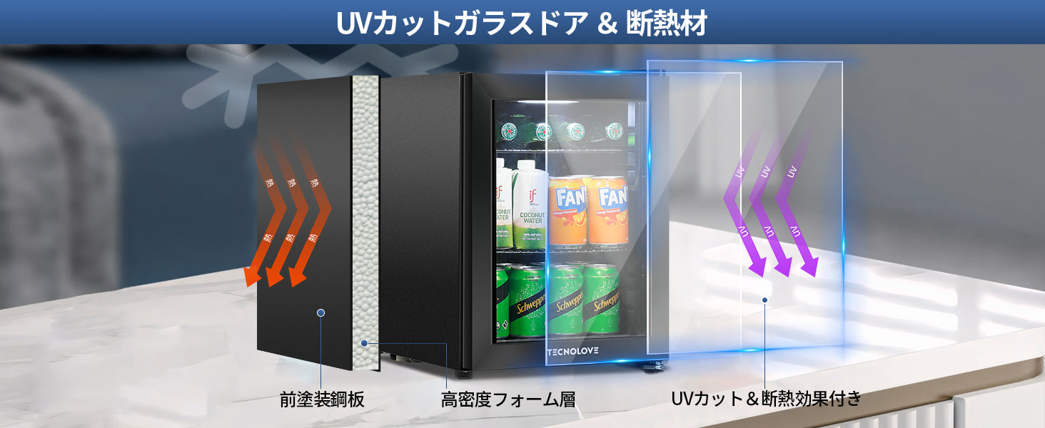 冷蔵庫 27L コンプレッサー式 3～14℃ ドリンク用 直冷式 – TECNOLOVE