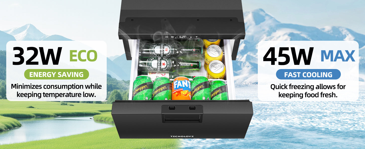 12 Volt Drawer Refrigerator 33QT（32L）12V RV Fridge Freezer