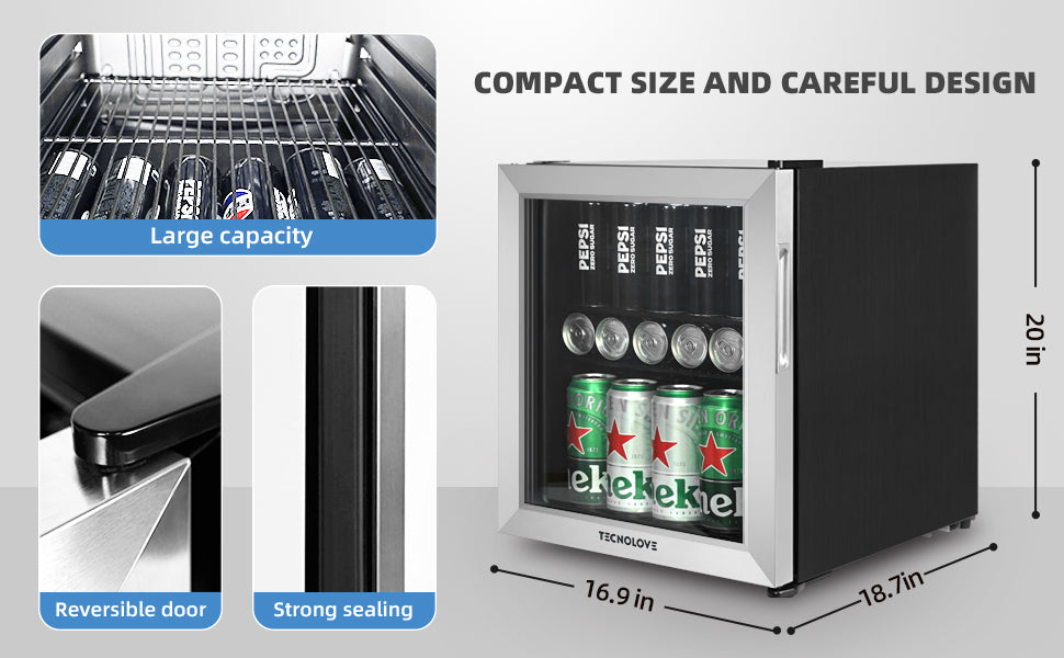 Beverage Refrigerator Cooler, 1.6 Cu.Ft Mini Fridge Silver