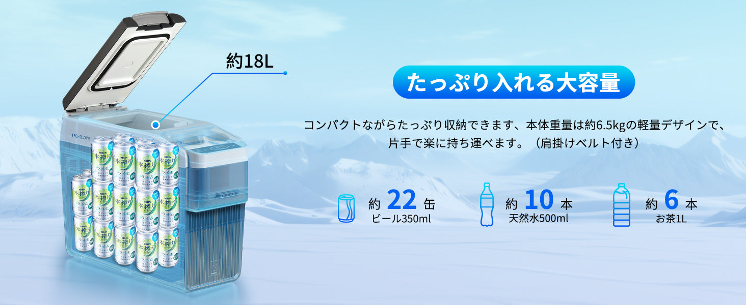 車載冷蔵庫 18L -20℃～10℃ 急速冷凍 ポータブル冷蔵庫 – TECNOLOVE