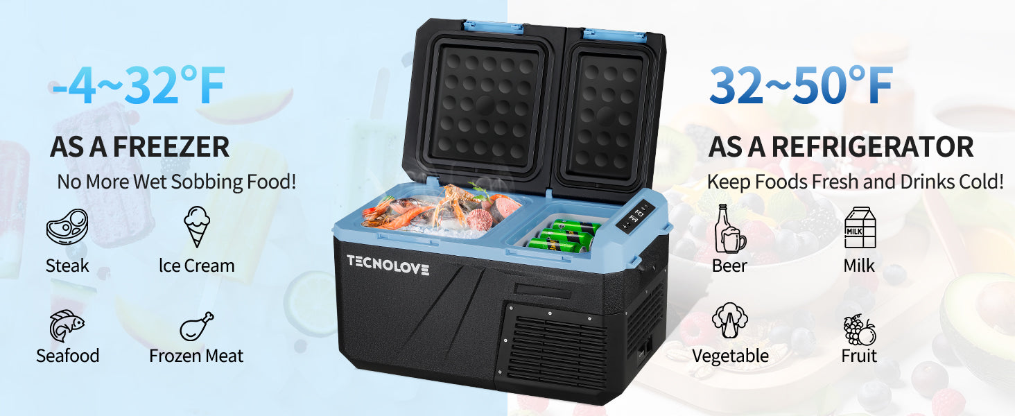 25L Car Refrigerator Freezer, 27QT Dual Zone Portable