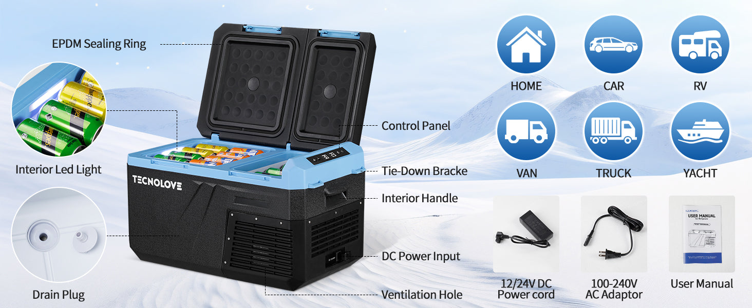 25L Car Refrigerator Freezer, 27QT Dual Zone Portable