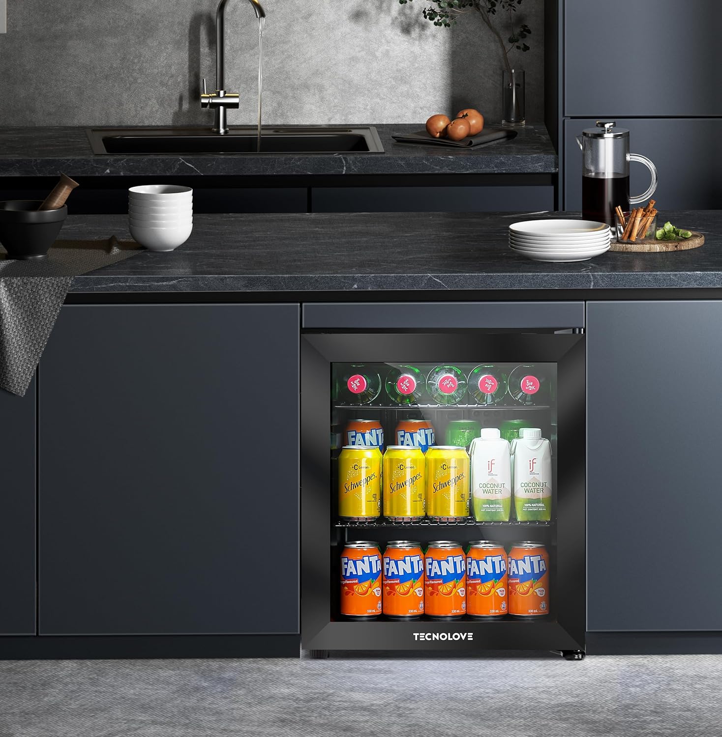 タッチパネル調温 冷蔵庫 46L コンプレッサー式 0～22℃ 黒枠 – TECNOLOVE