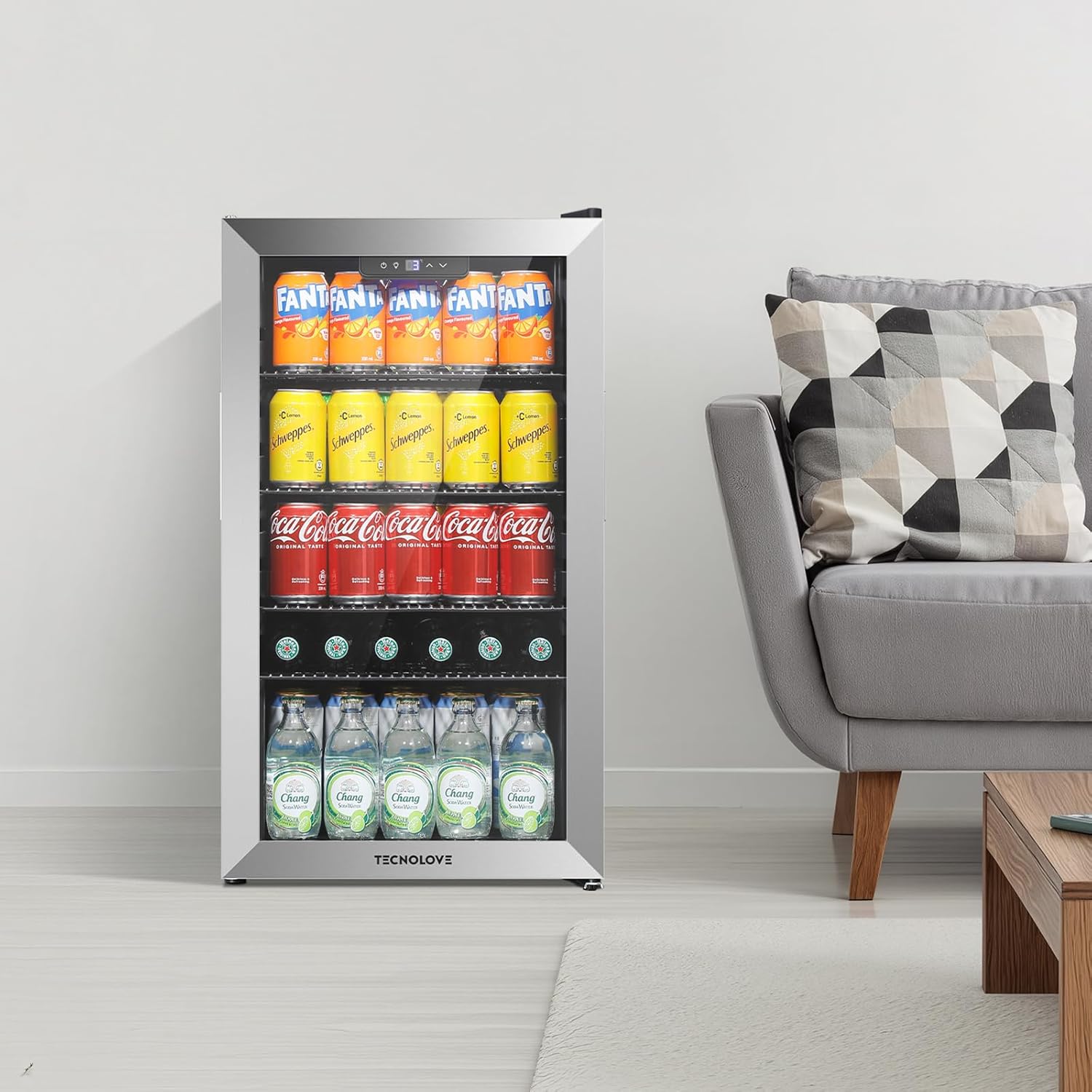 ドリンク冷蔵庫 86L 3～18℃ 幅45㎝ 自動霜取り 銀枠 – TECNOLOVE