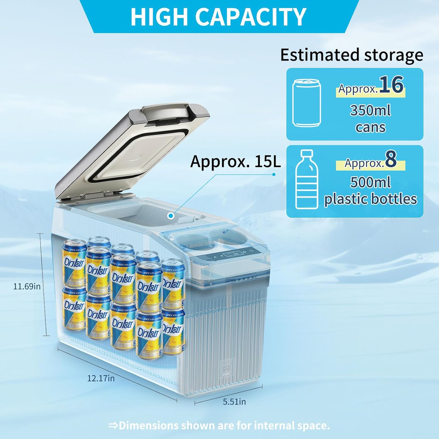 12 Volt Center Console Fridge,Car Refrigerator 16QT(15L) Cooler