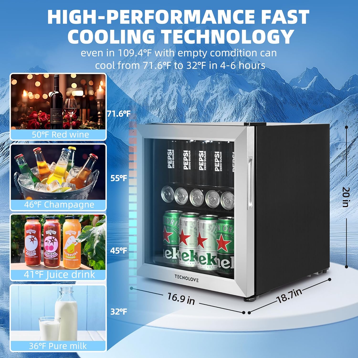 Beverage Refrigerator Cooler, 1.6 Cu.Ft Mini Fridge Silver