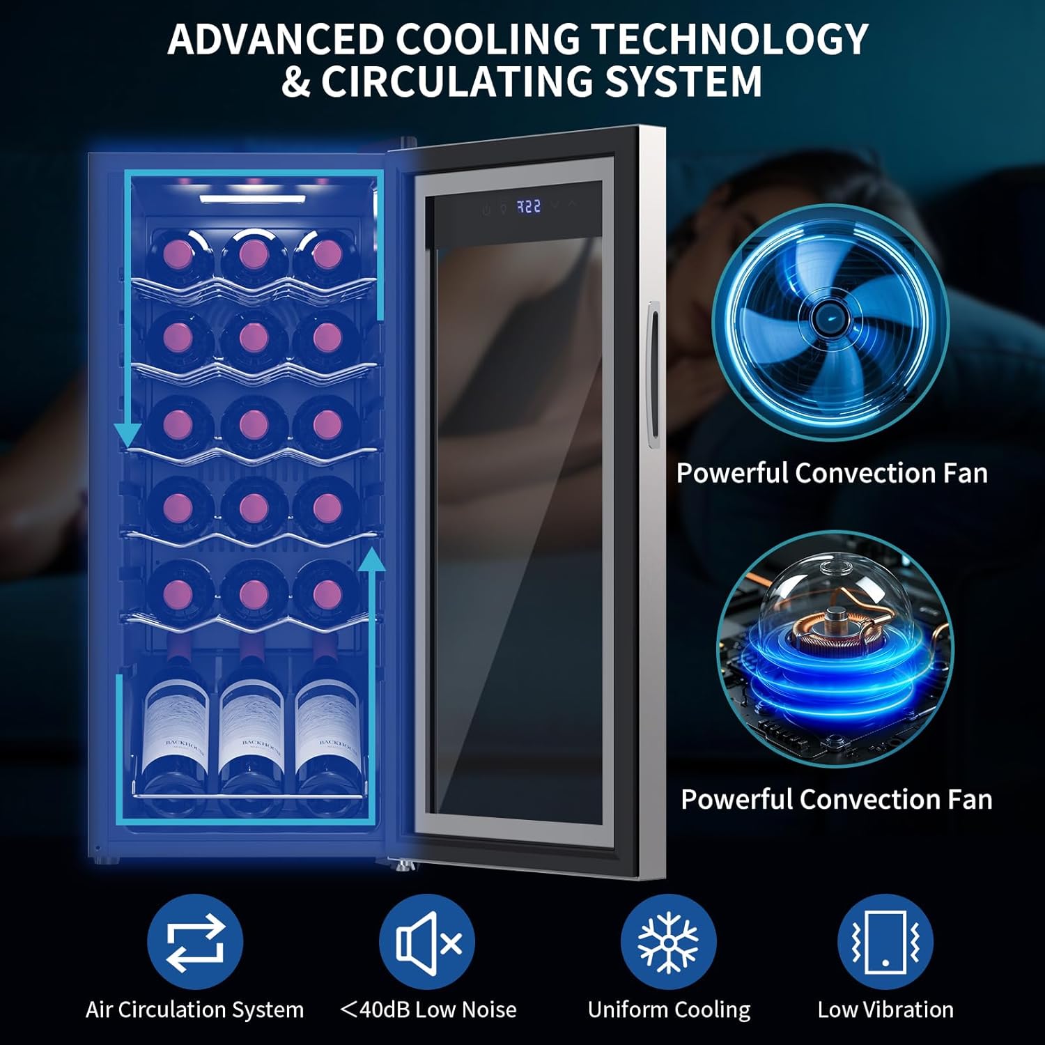 18 Bottle Wine Cooler with 41-68℉ Digital Temperature Control