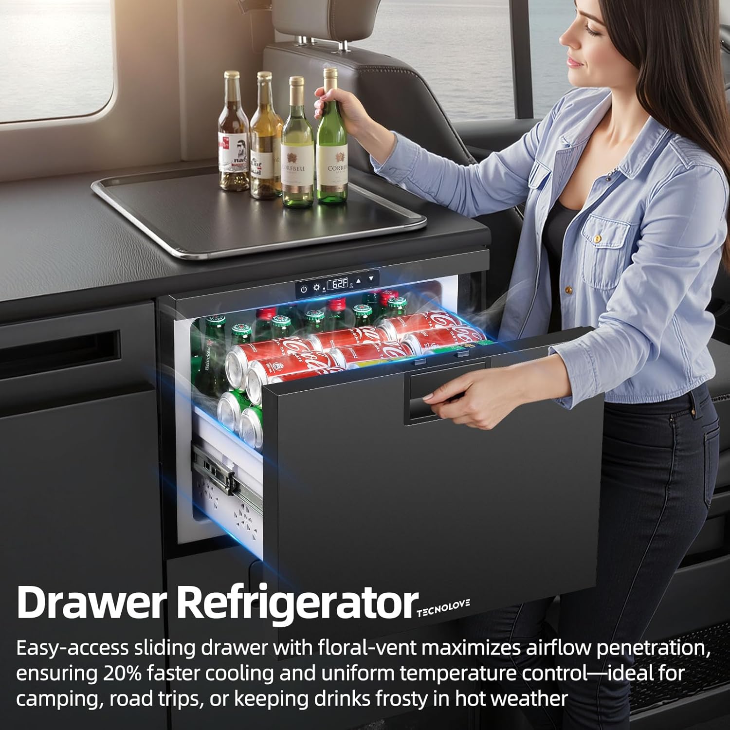 12 Volt Drawer Refrigerator 52QT（50L）12V RV Fridge Freezer