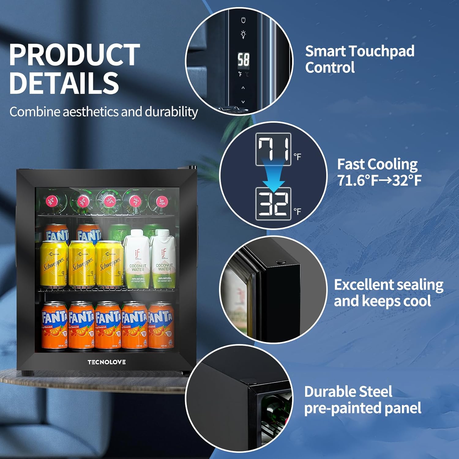 Beverage Refrigerator Cooler, 1.6 Cu.Ft Mini Fridge  Black