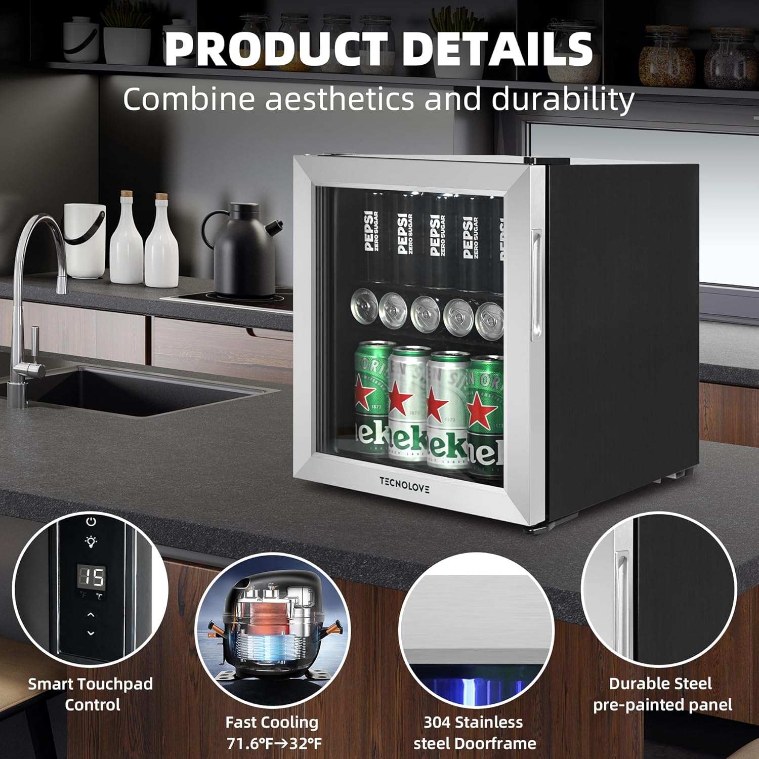 Beverage Refrigerator Cooler, 1.6 Cu.Ft Mini Fridge Silver