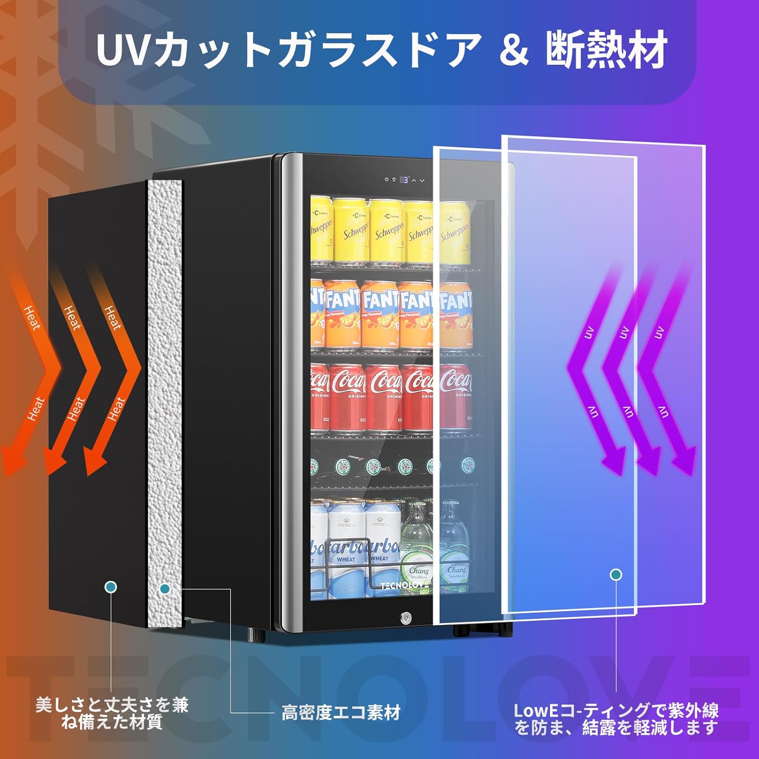 ドリンク冷蔵庫 86L アップグレード版 1～18℃ 幅45㎝ 自動霜取り