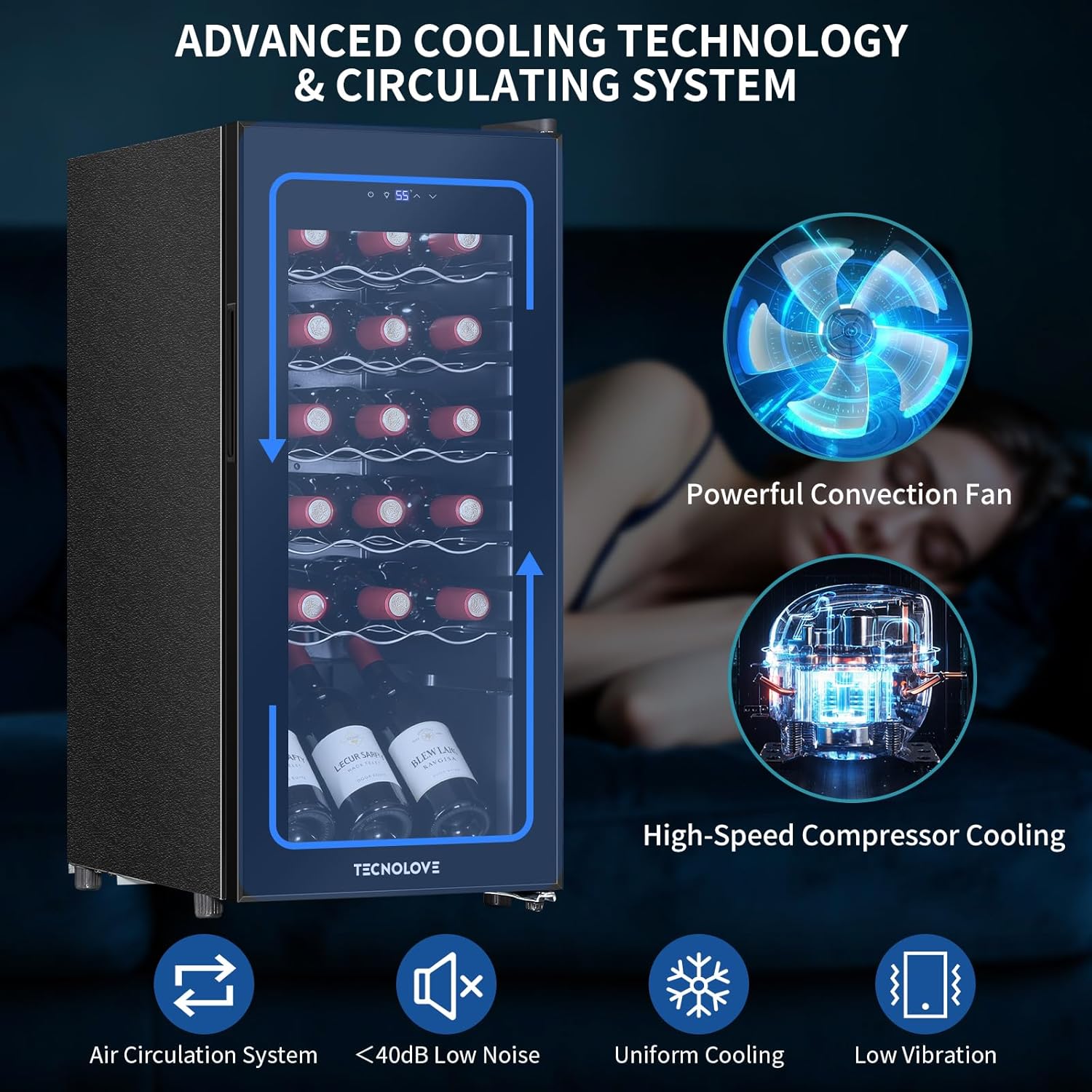 18 Bottle Wine Cooler with 41-68℉ Digital Temperature Control Black