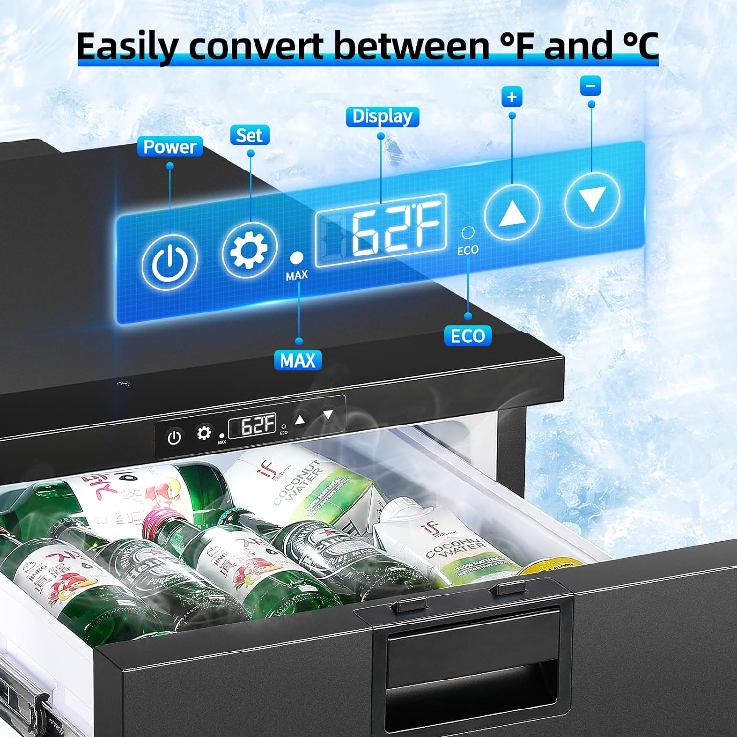 12 Volt Drawer Refrigerator 33QT（32L）12V RV Fridge Freezer