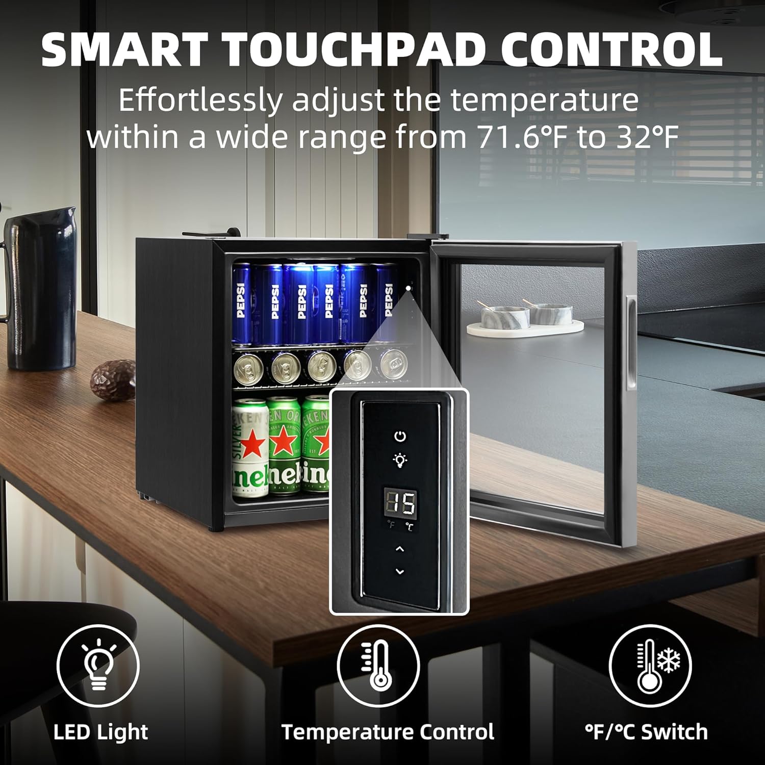 Beverage Refrigerator Cooler, 1.6 Cu.Ft Mini Fridge Silver