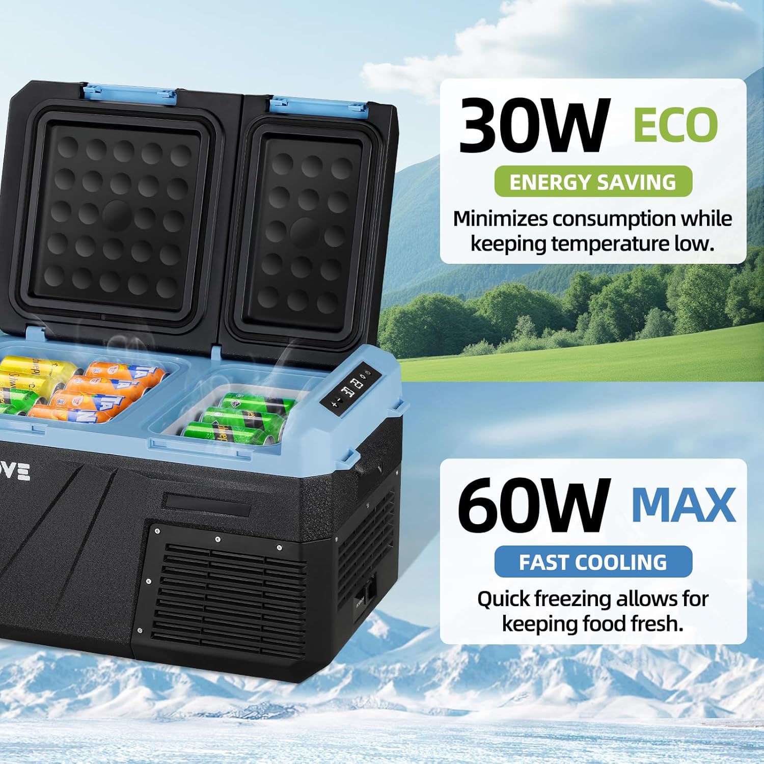 25L Car Refrigerator Freezer, 27QT Dual Zone Portable