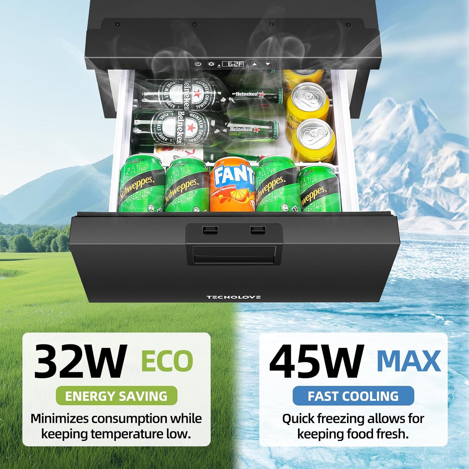 12 Volt Drawer Refrigerator 33QT（32L）12V RV Fridge Freezer