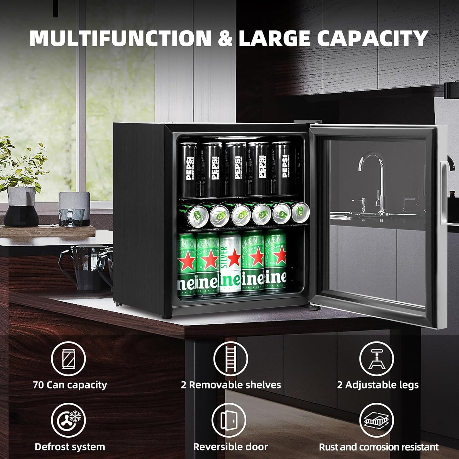 Beverage Refrigerator Cooler, 1.6 Cu.Ft Mini Fridge Silver
