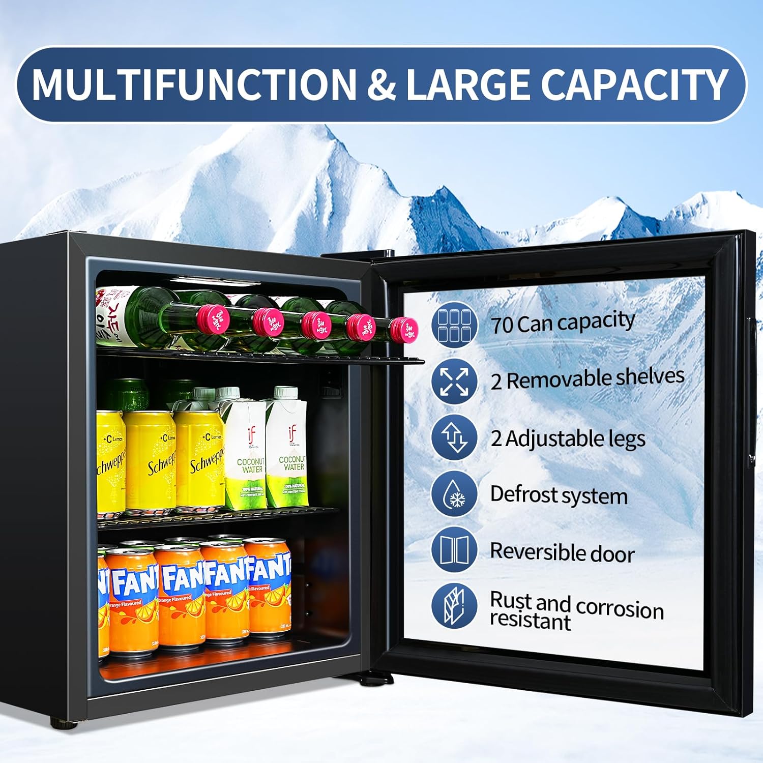 Beverage Refrigerator Cooler, 1.6 Cu.Ft Mini Fridge  Black