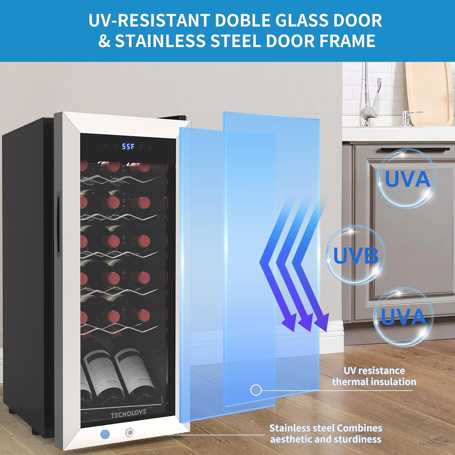 18 Bottle Wine Cooler with 41-68℉ Digital Temperature Control