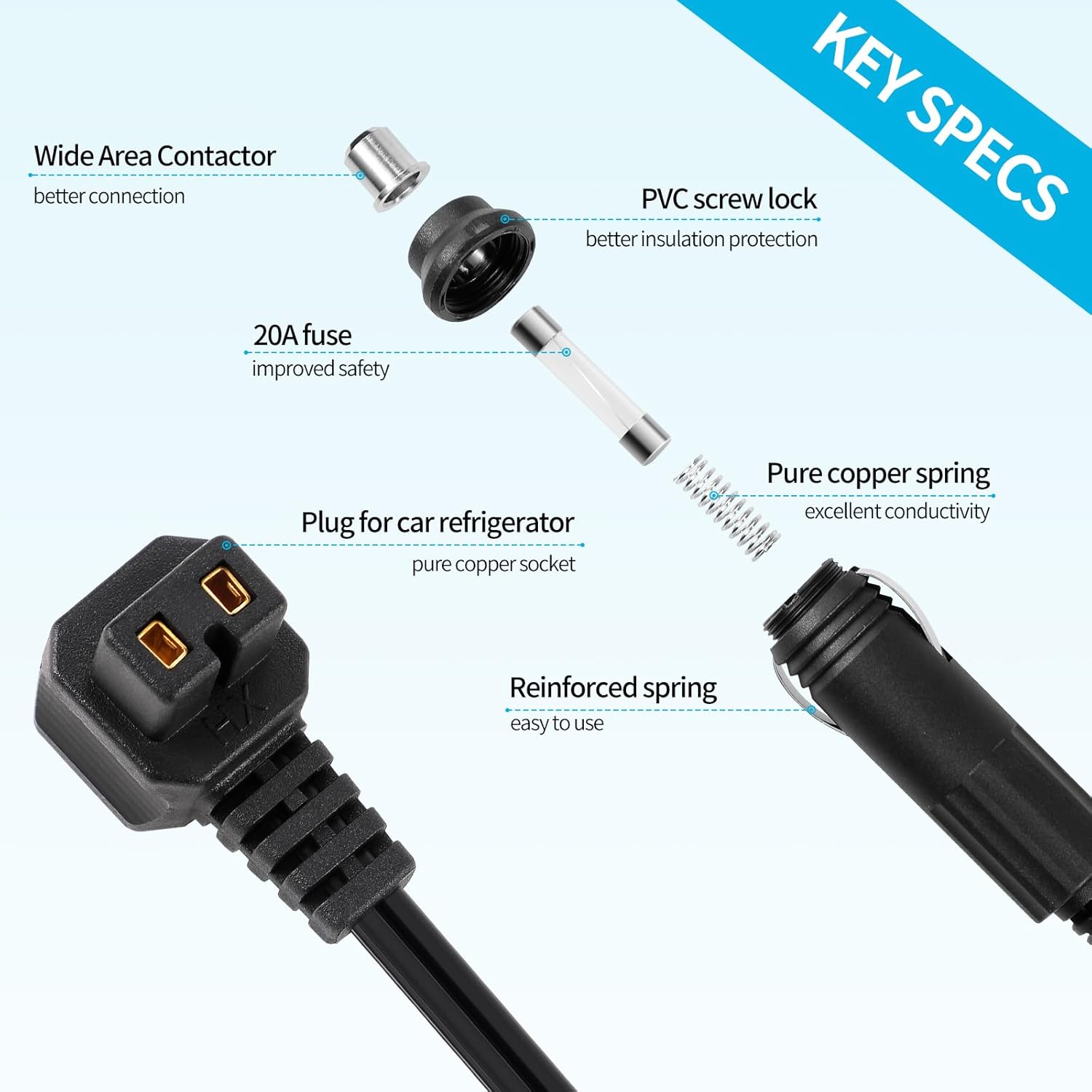 12V/24V DC Power Cord for Car Fridge Freezer