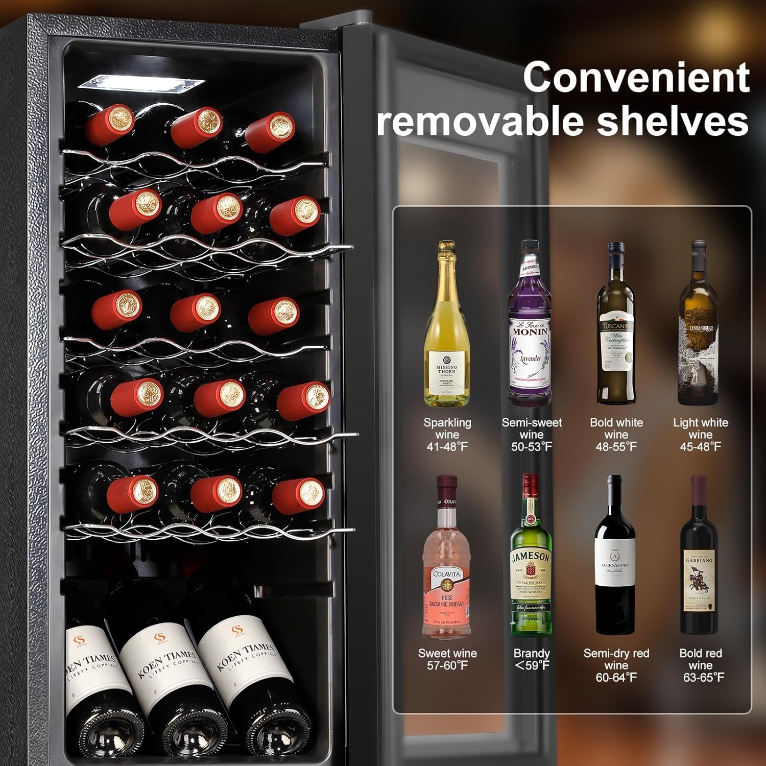 18 Bottle Wine Cooler with 41-68℉ Digital Temperature Control Black