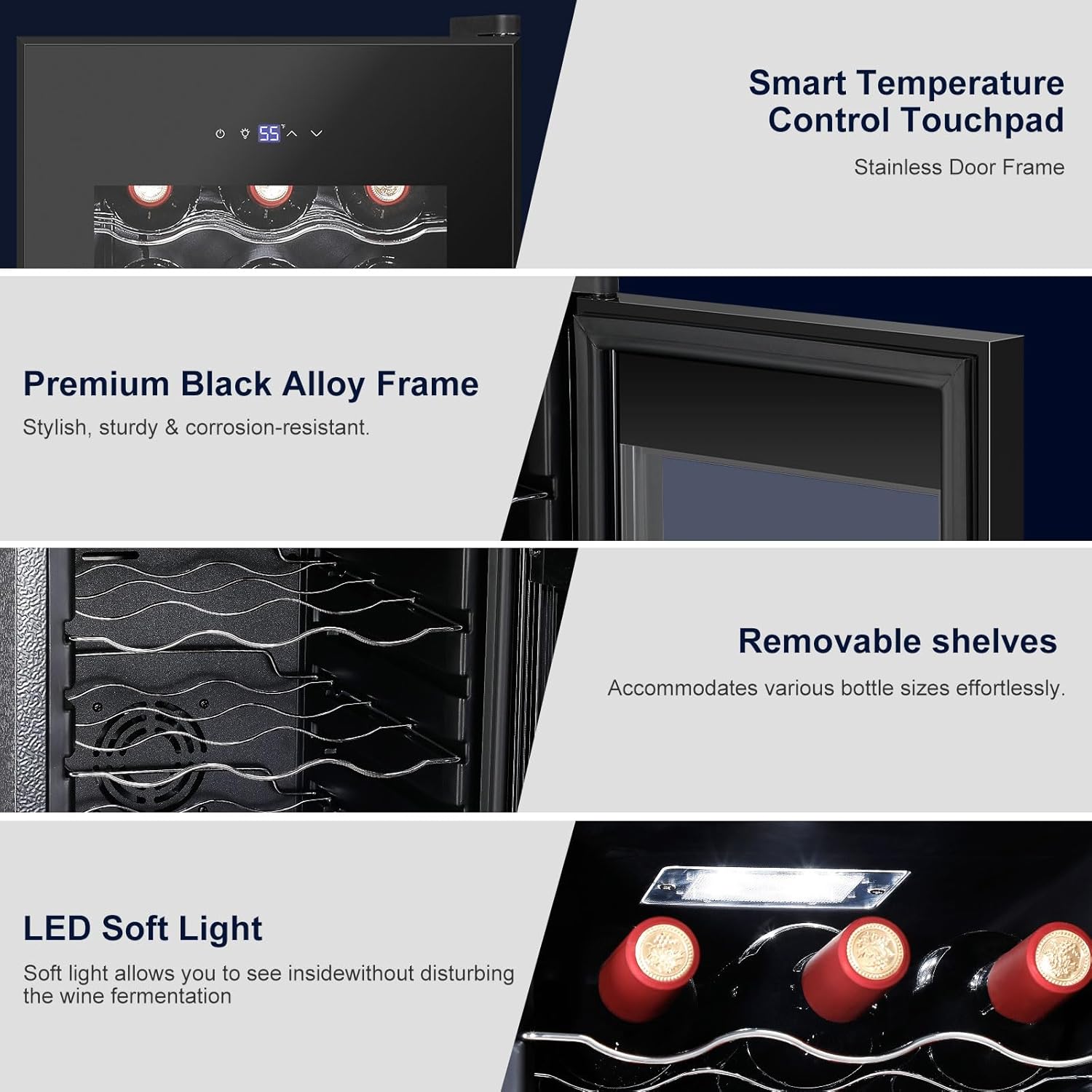 18 Bottle Wine Cooler with 41-68℉ Digital Temperature Control Black